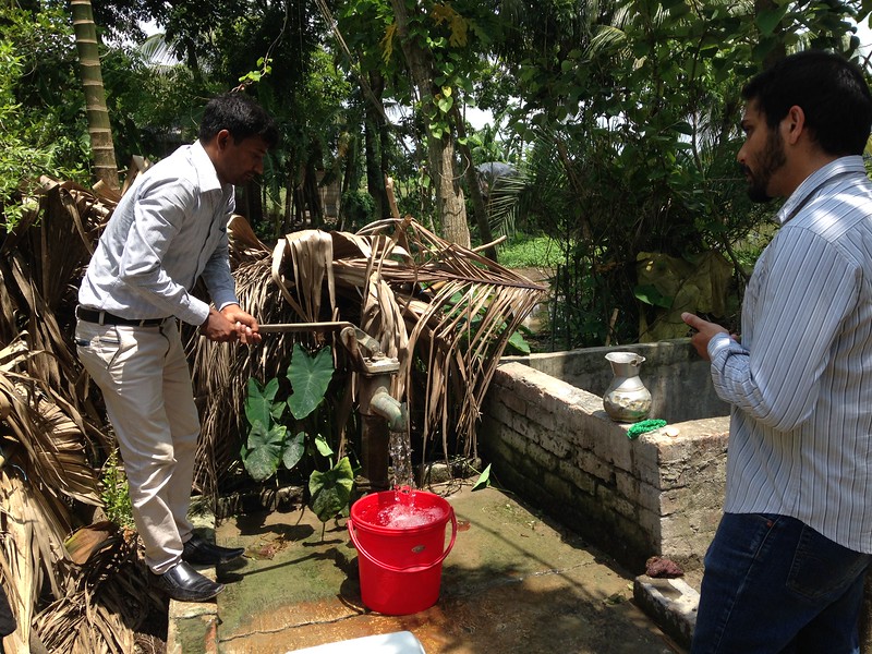 Preparing to collect well-water sample